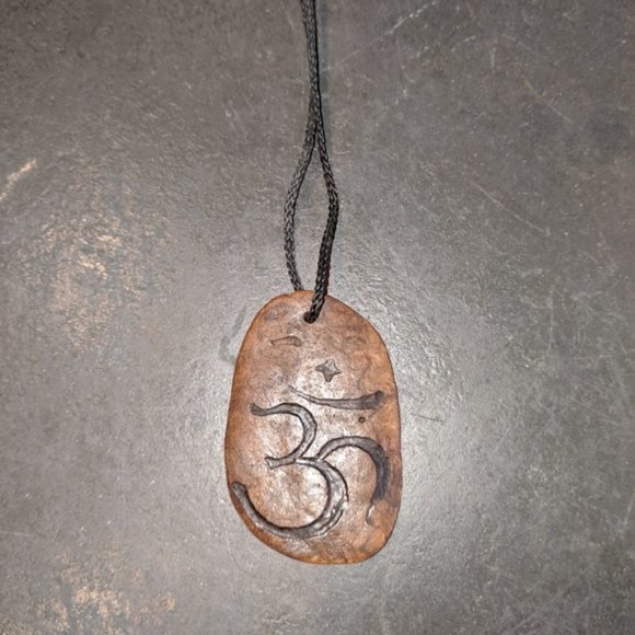 Artisan Handcrafted Wood Burnout OM Symbol Pendant - Picture 4 of 8